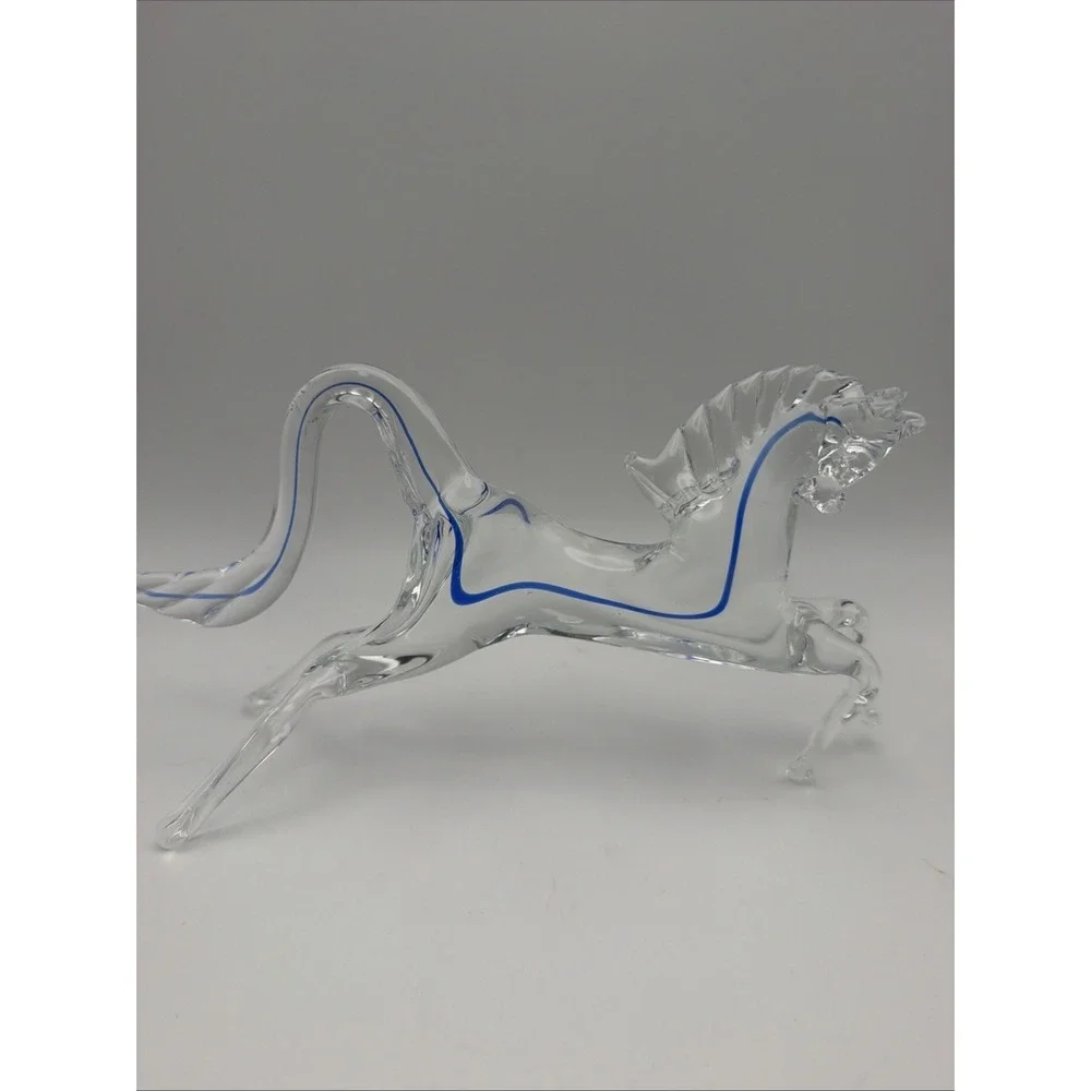 Vintage Murano Style Art Glass Horse Figurine Clear Cobalt Blue 8.25